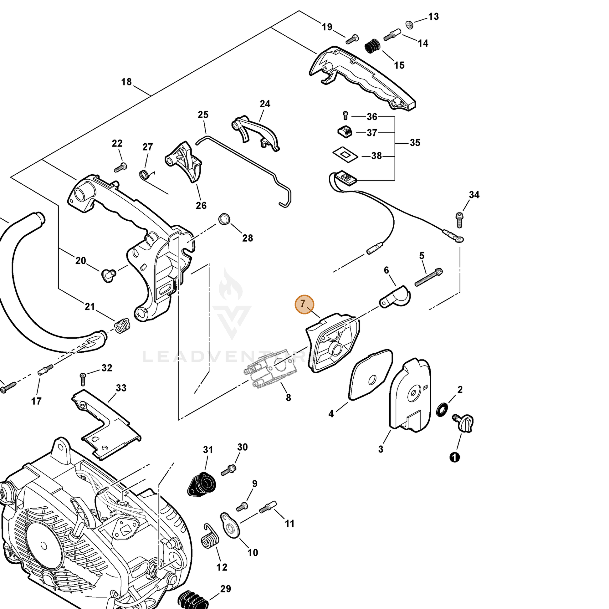 ECHO part A225000025 — IPL diagram snippet (6x zoom, amber highlight)