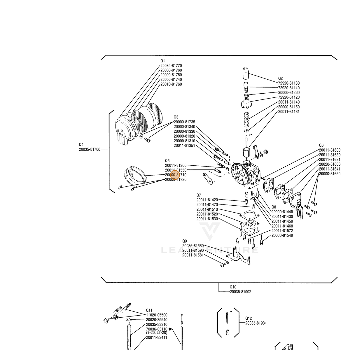 Echo part A225000550 — IPL diagram snippet (6x zoom, amber highlight)