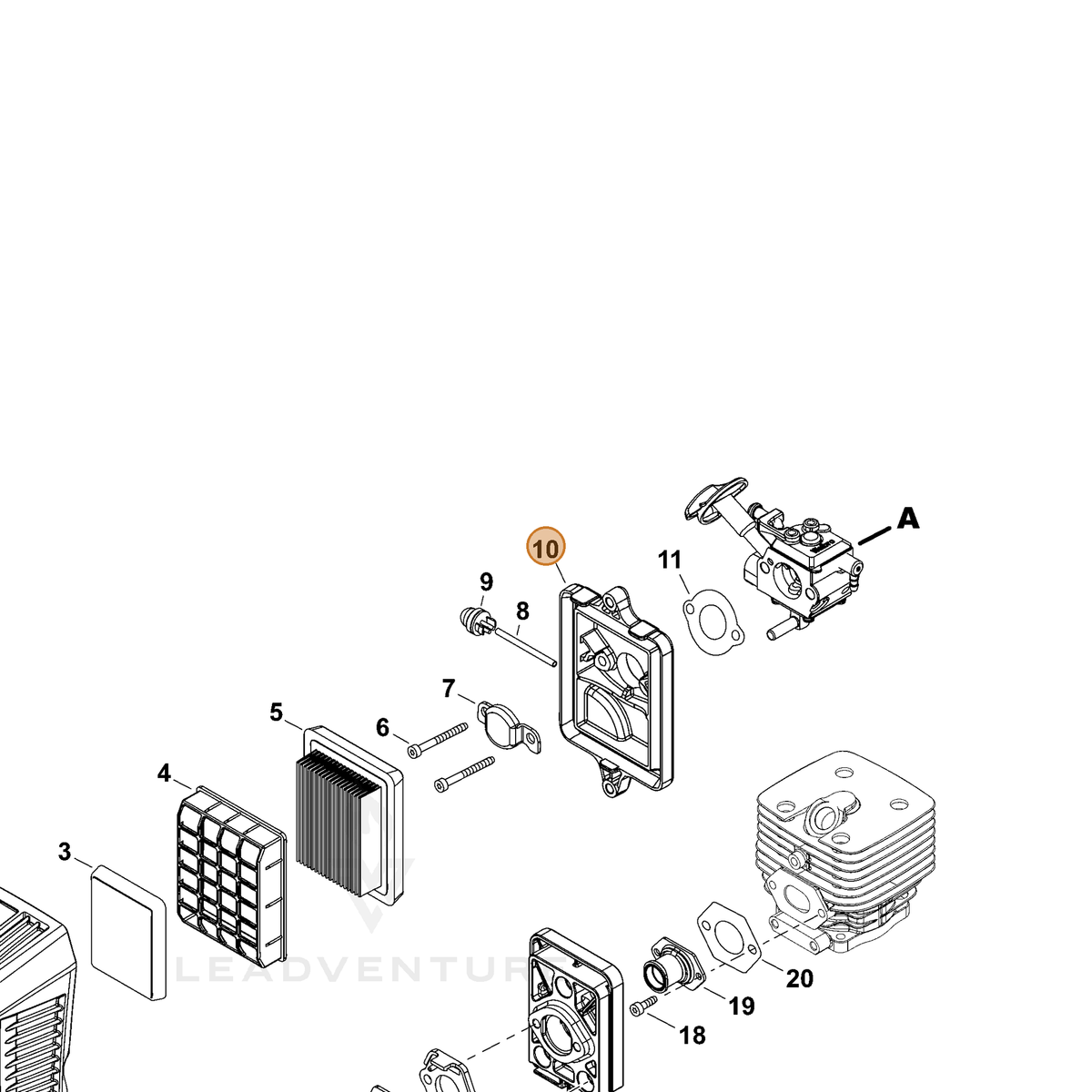 ECHO part A225000690 — IPL diagram snippet (6x zoom, amber highlight)