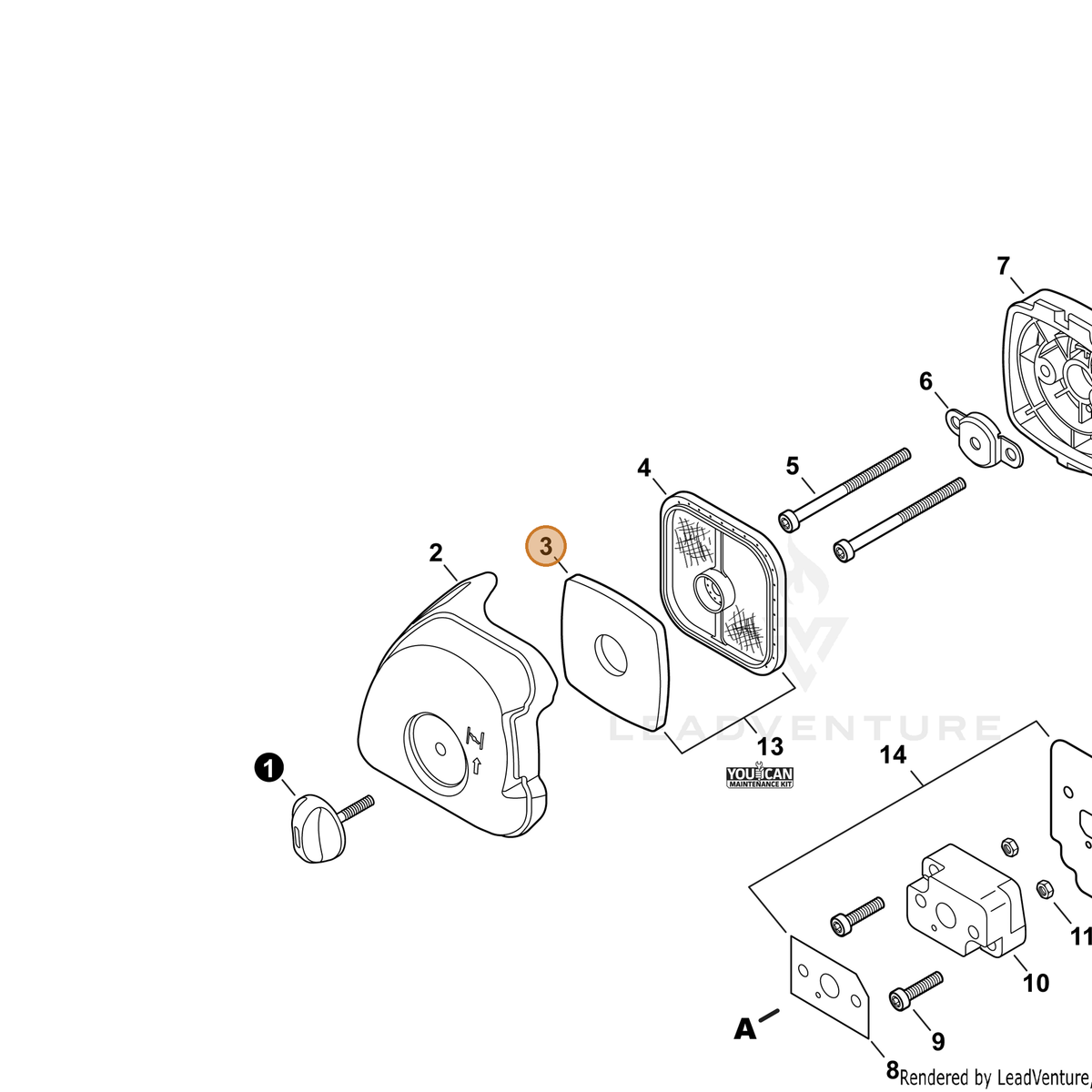 ECHO part A226001790 — IPL diagram snippet (6x zoom, amber highlight)