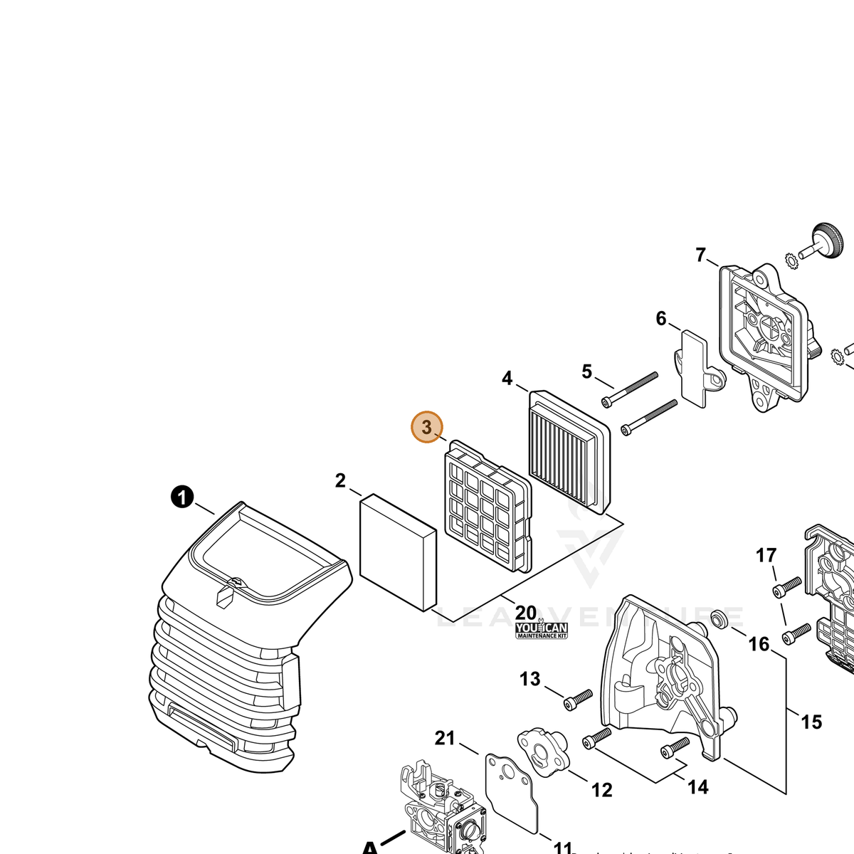 ECHO part A227000050 — IPL diagram snippet (6x zoom, amber highlight)