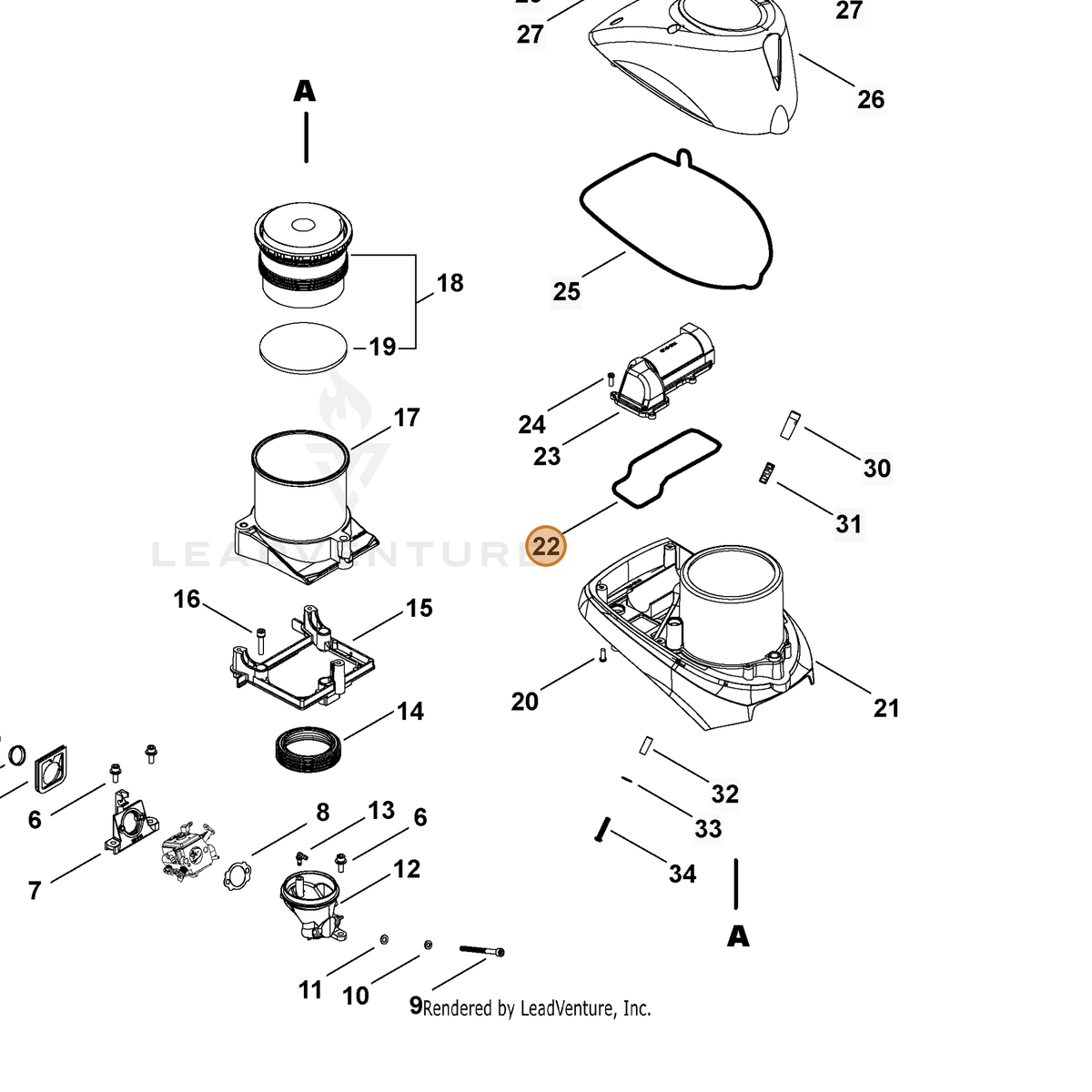 ECHO part A228000070 — IPL diagram snippet (6x zoom, amber highlight)