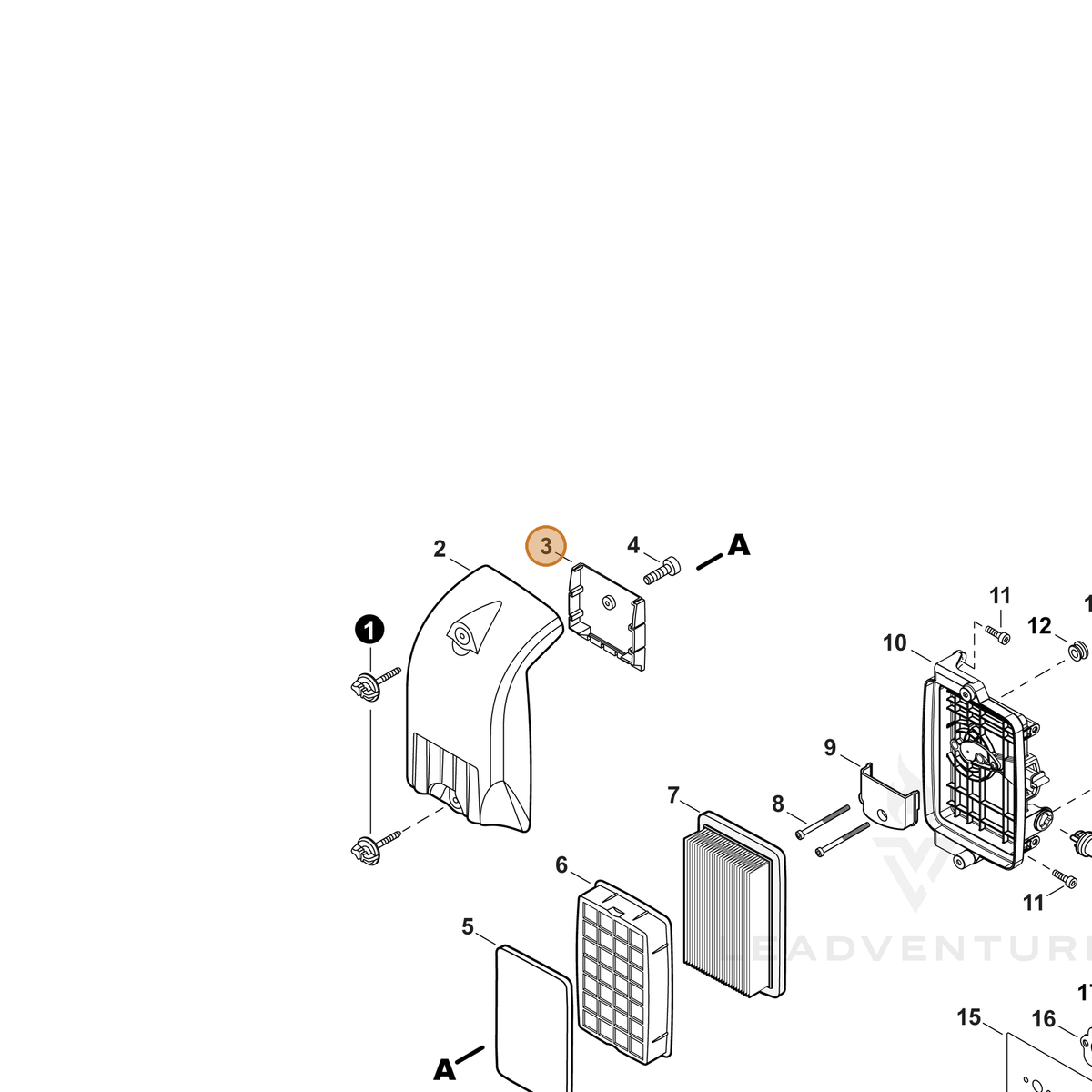 ECHO part A230000060 — IPL diagram snippet (6x zoom, amber highlight)