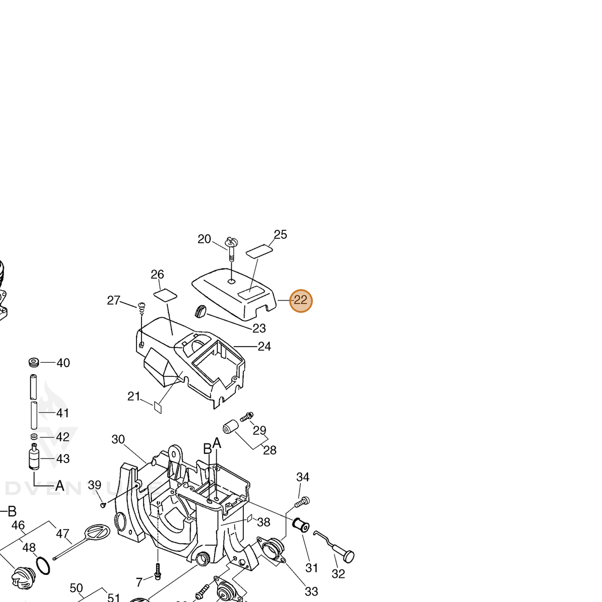 ECHO part A232000011 — IPL diagram snippet (6x zoom, amber highlight)