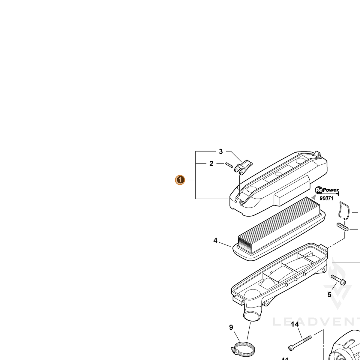 ECHO part A232000170 — IPL diagram snippet (6x zoom, amber highlight)