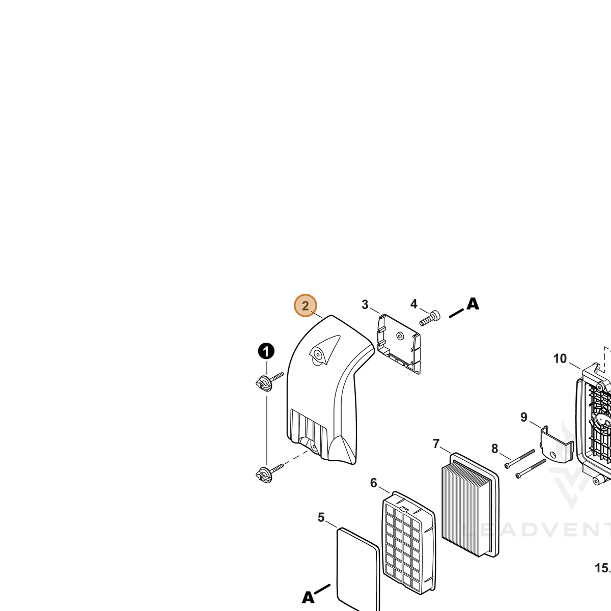 ECHO part A232000551 — IPL diagram snippet (6x zoom, amber highlight)