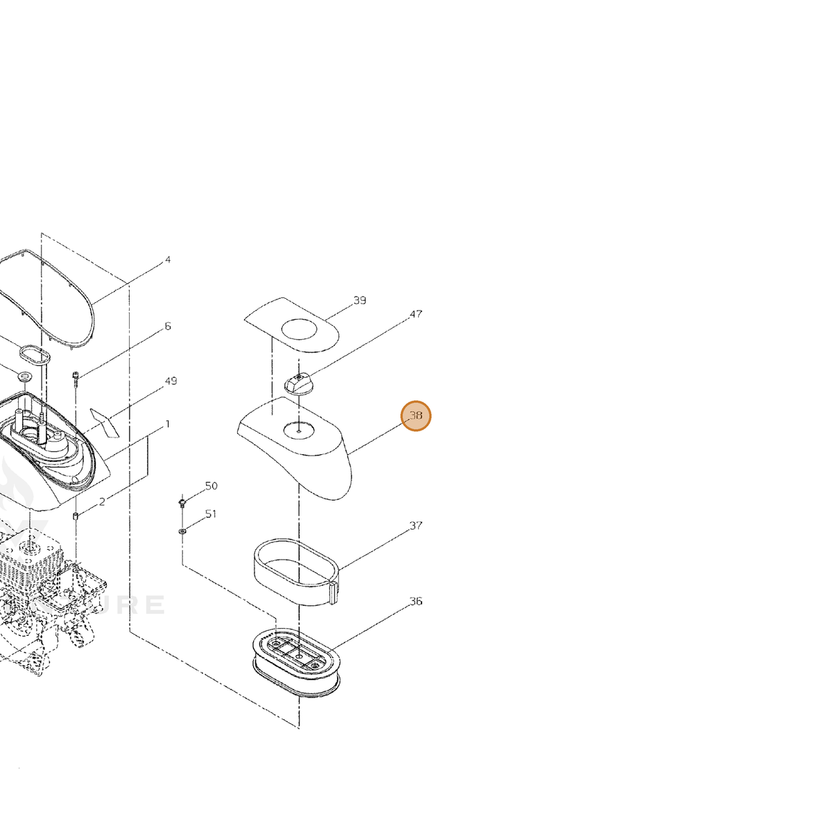 Echo part A232001870 — IPL diagram snippet (6x zoom, amber highlight)