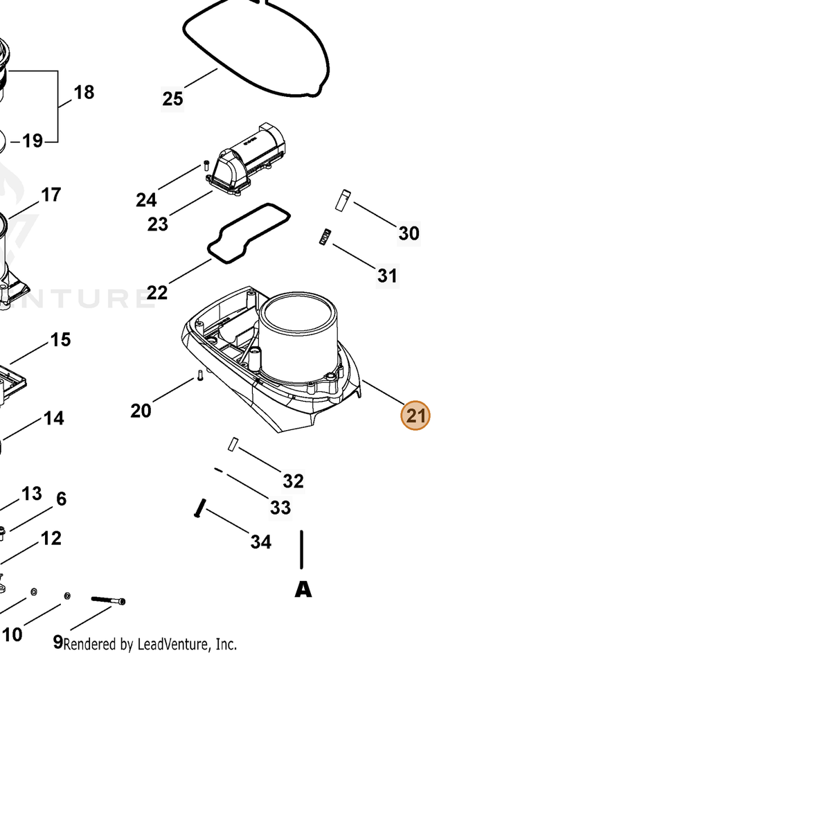 ECHO part A232001990 — IPL diagram snippet (6x zoom, amber highlight)