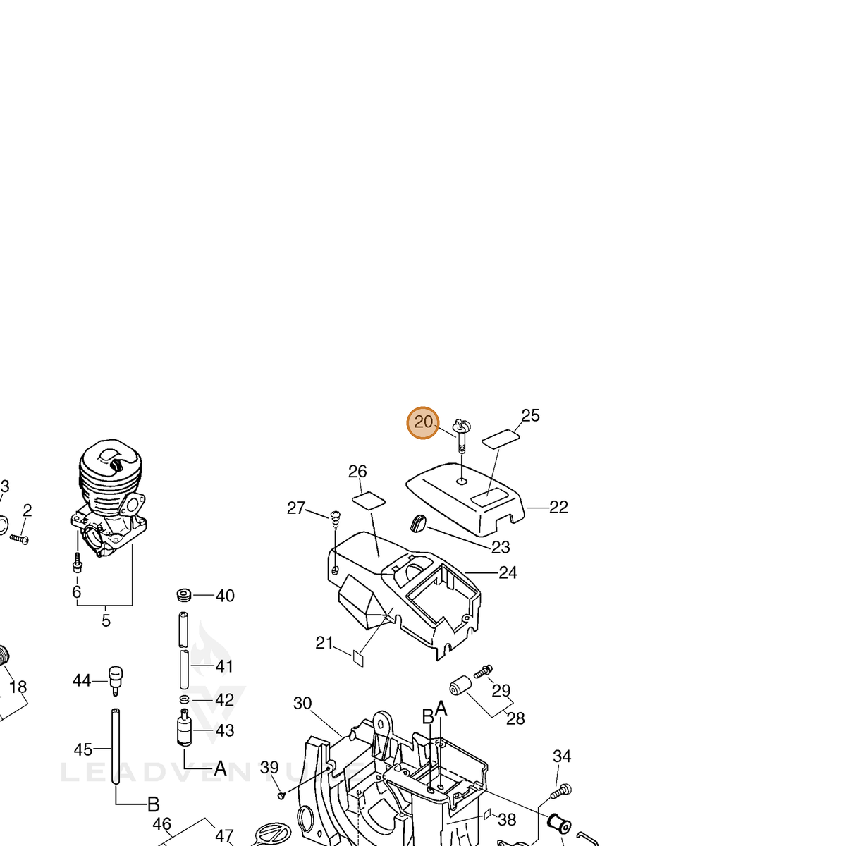 ECHO part A235000010 — IPL diagram snippet (6x zoom, amber highlight)