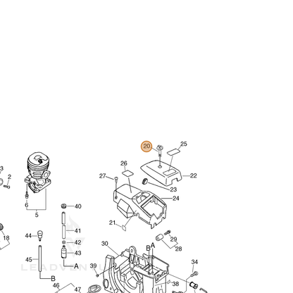 ECHO part A235000010 — IPL diagram snippet (6x zoom, amber highlight)