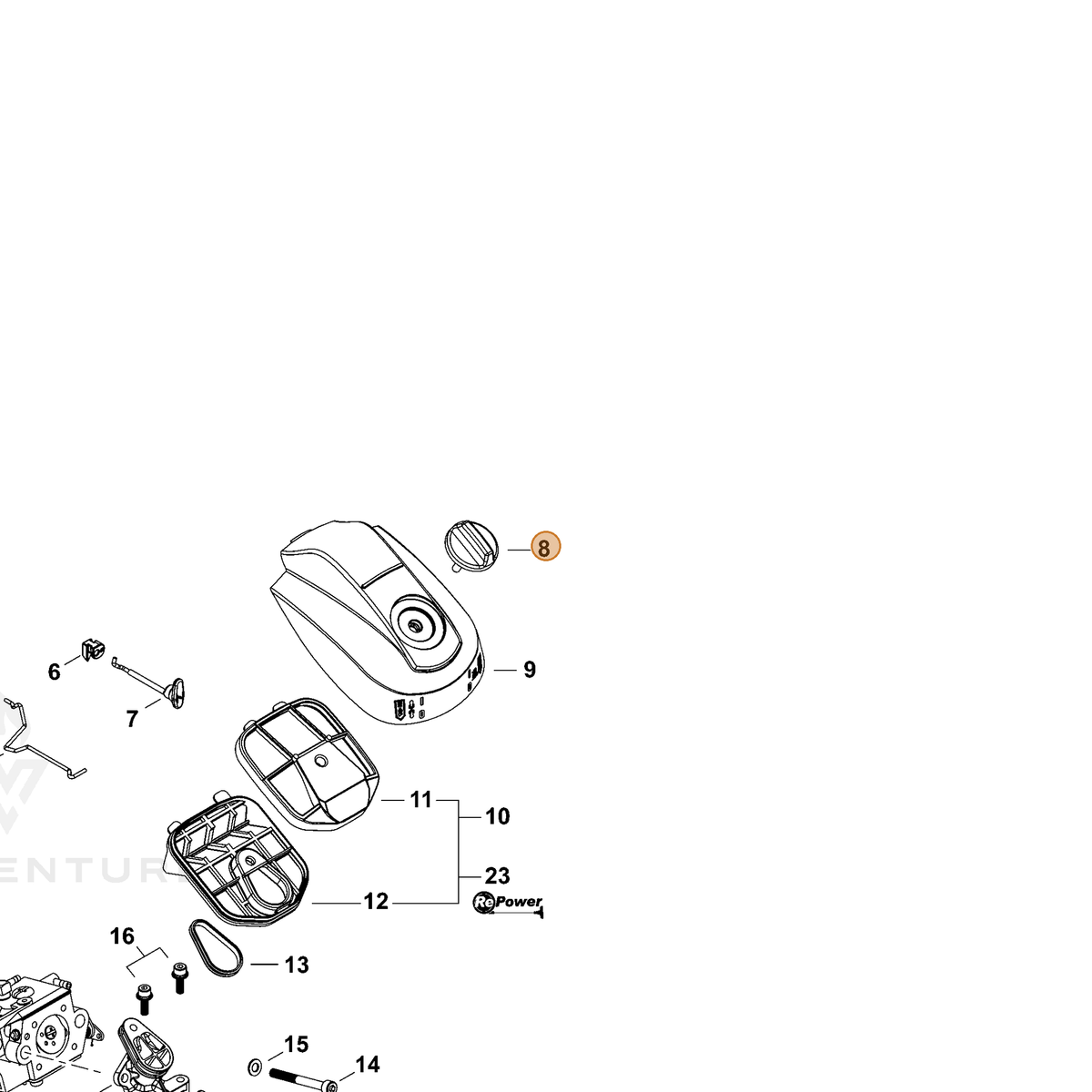 ECHO part A235000350 — IPL diagram snippet (6x zoom, amber highlight)