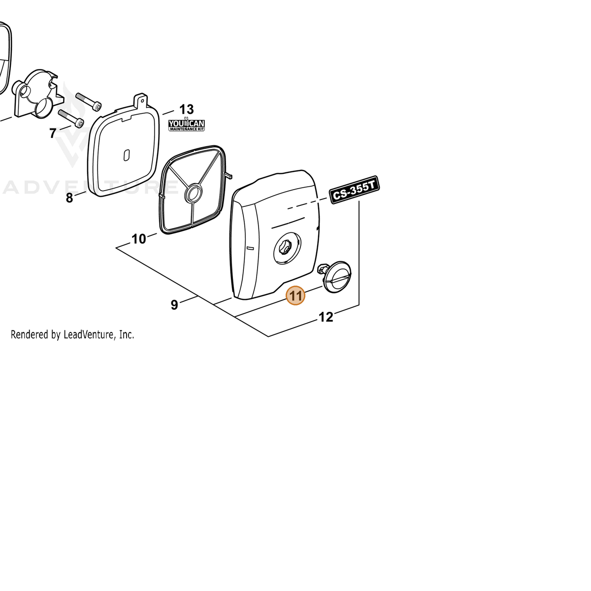 ECHO part A235000361 — IPL diagram snippet (6x zoom, amber highlight)