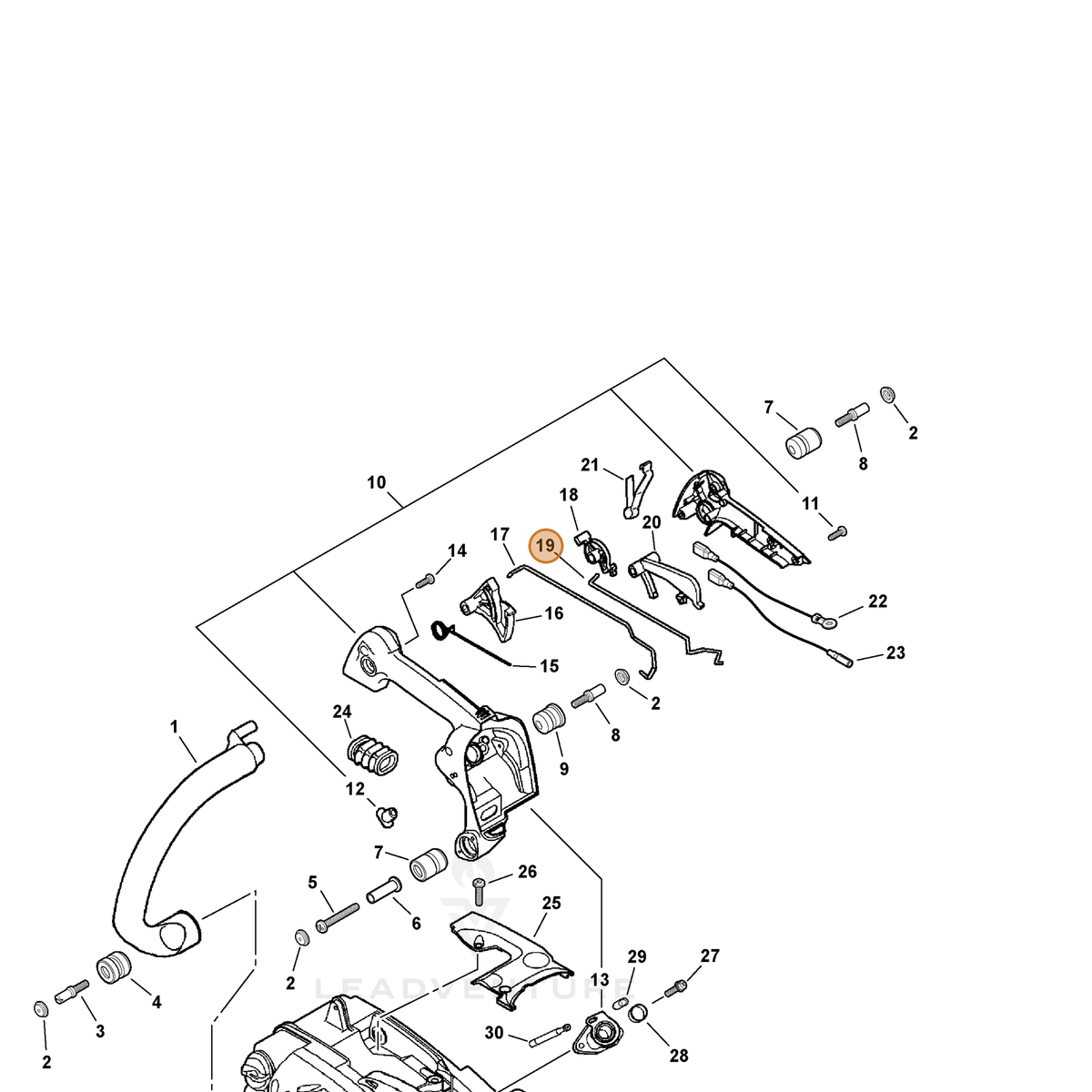 ECHO part A240000010 — IPL diagram snippet (6x zoom, amber highlight)
