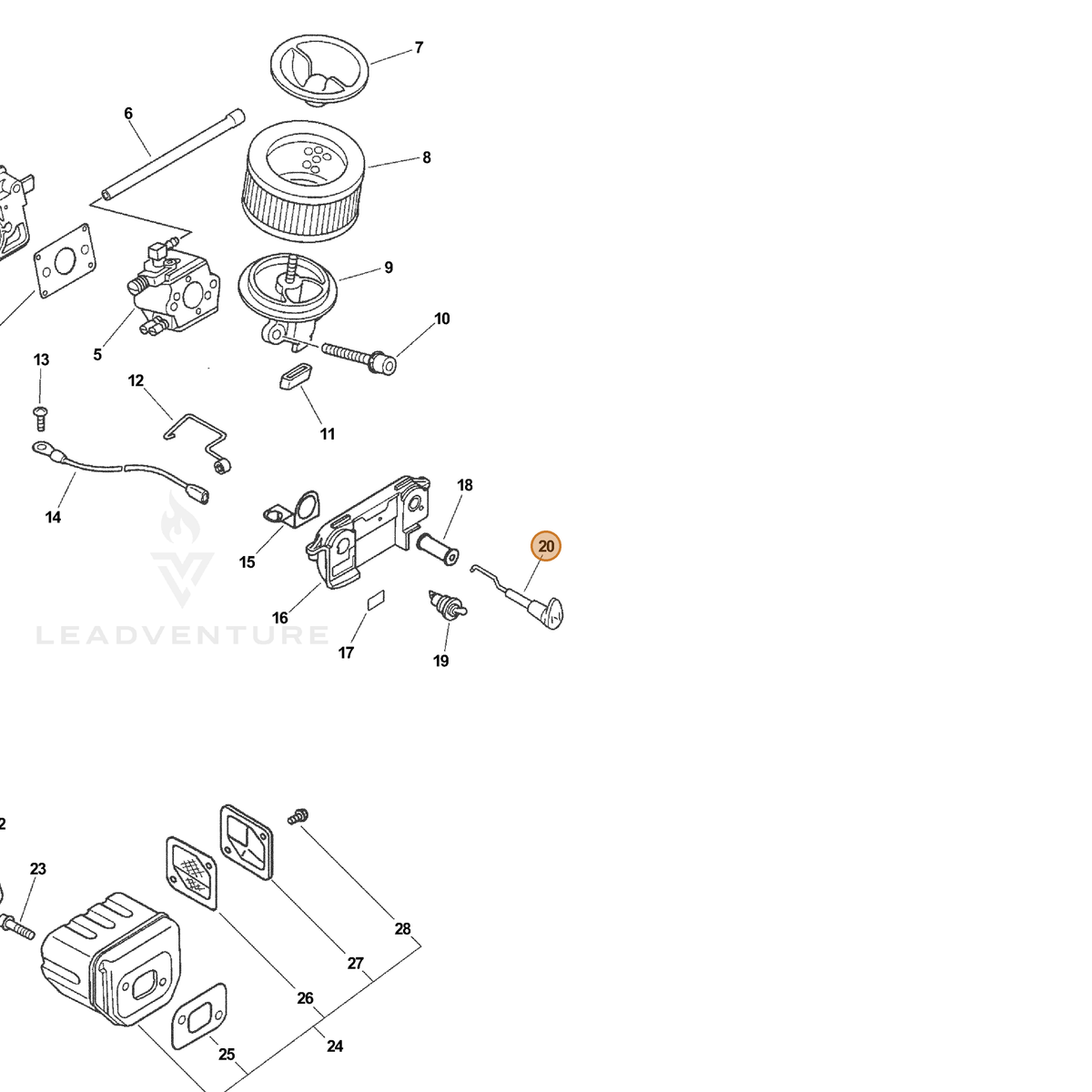 ECHO part A241000140 — IPL diagram snippet (6x zoom, amber highlight)