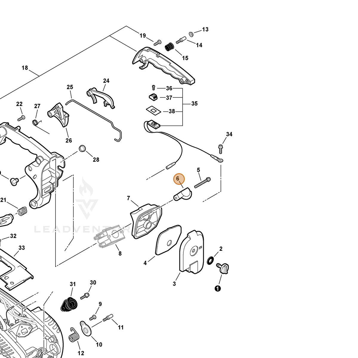 ECHO part A244000000 — IPL diagram snippet (6x zoom, amber highlight)