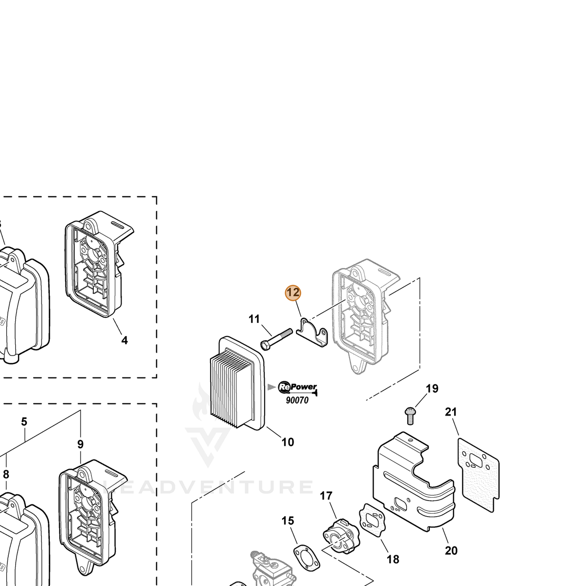 ECHO part A244000020 — IPL diagram snippet (6x zoom, amber highlight)