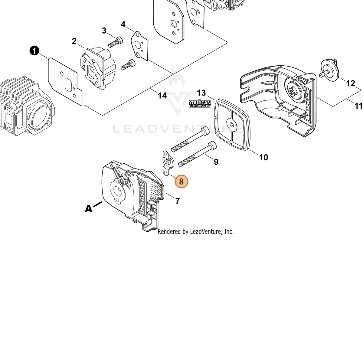 ECHO part A244000070 — IPL diagram snippet (6x zoom, amber highlight)