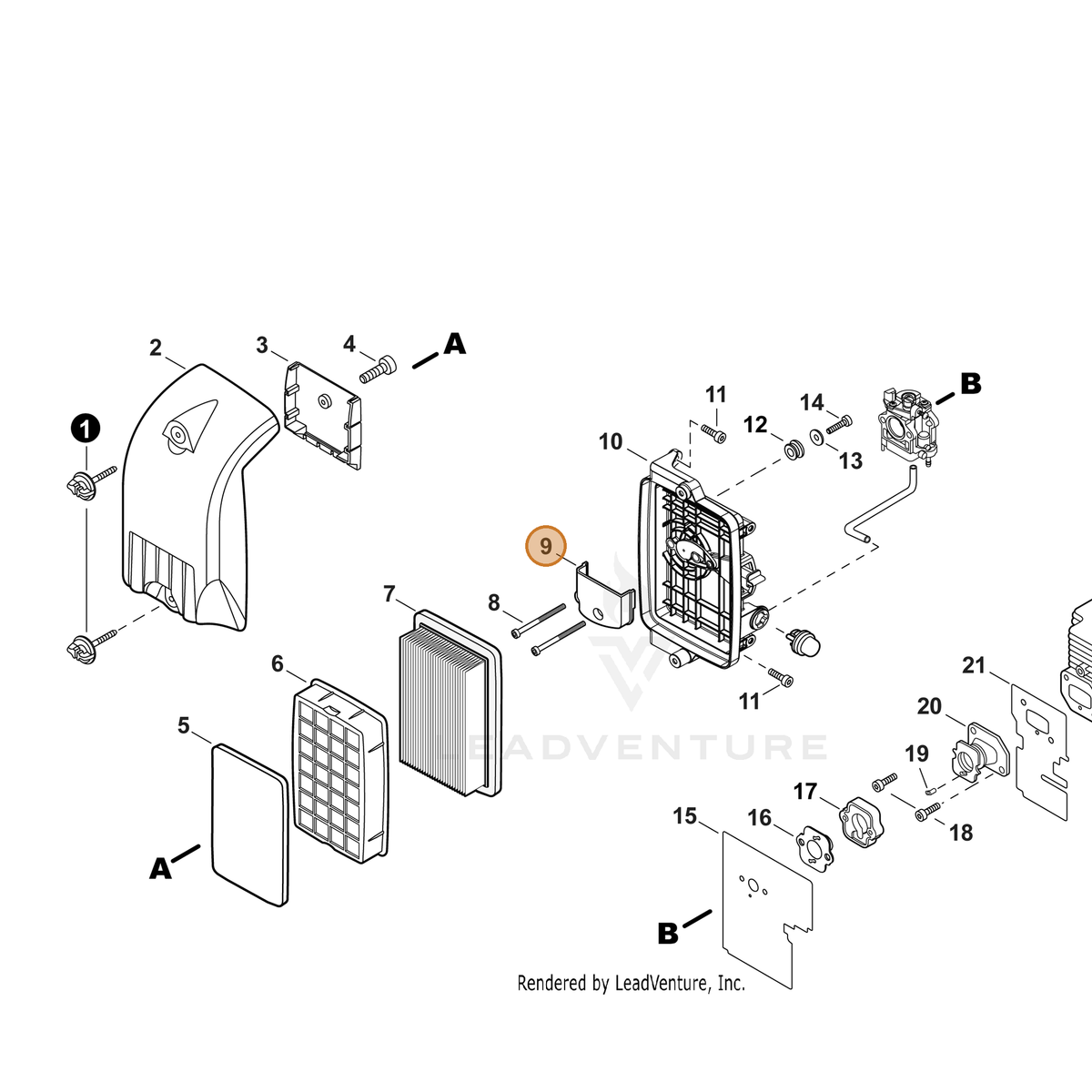 ECHO part A244000090 — IPL diagram snippet (6x zoom, amber highlight)