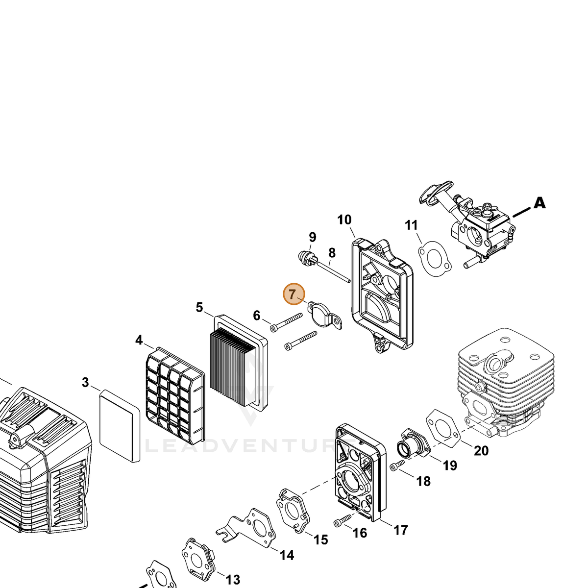 ECHO part A244000290 — IPL diagram snippet (6x zoom, amber highlight)
