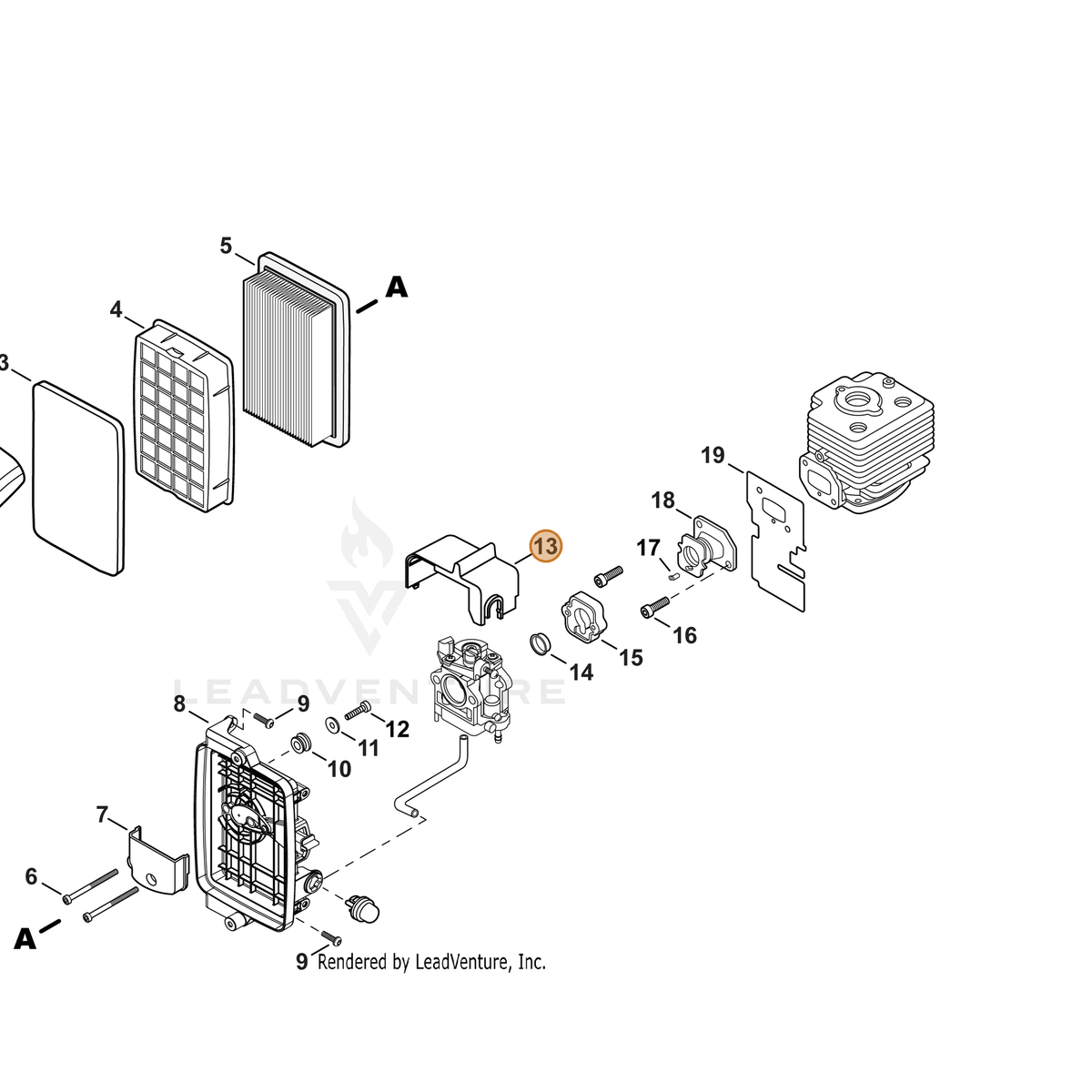 ECHO part A246000040 — IPL diagram snippet (6x zoom, amber highlight)
