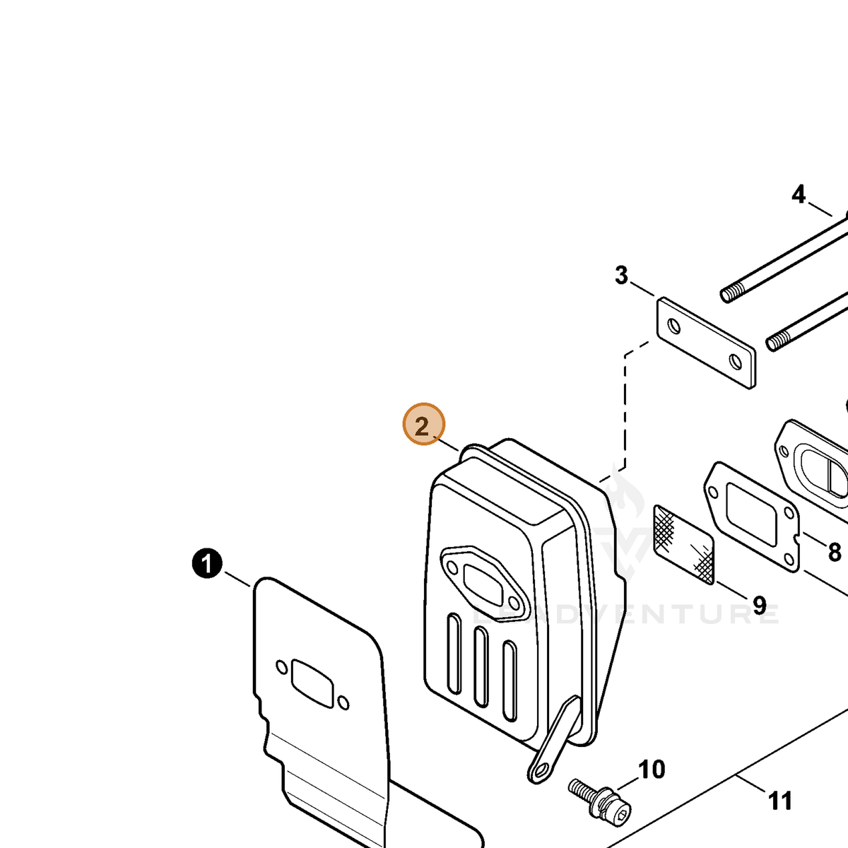 ECHO part A300000281 — IPL diagram snippet (6x zoom, amber highlight)