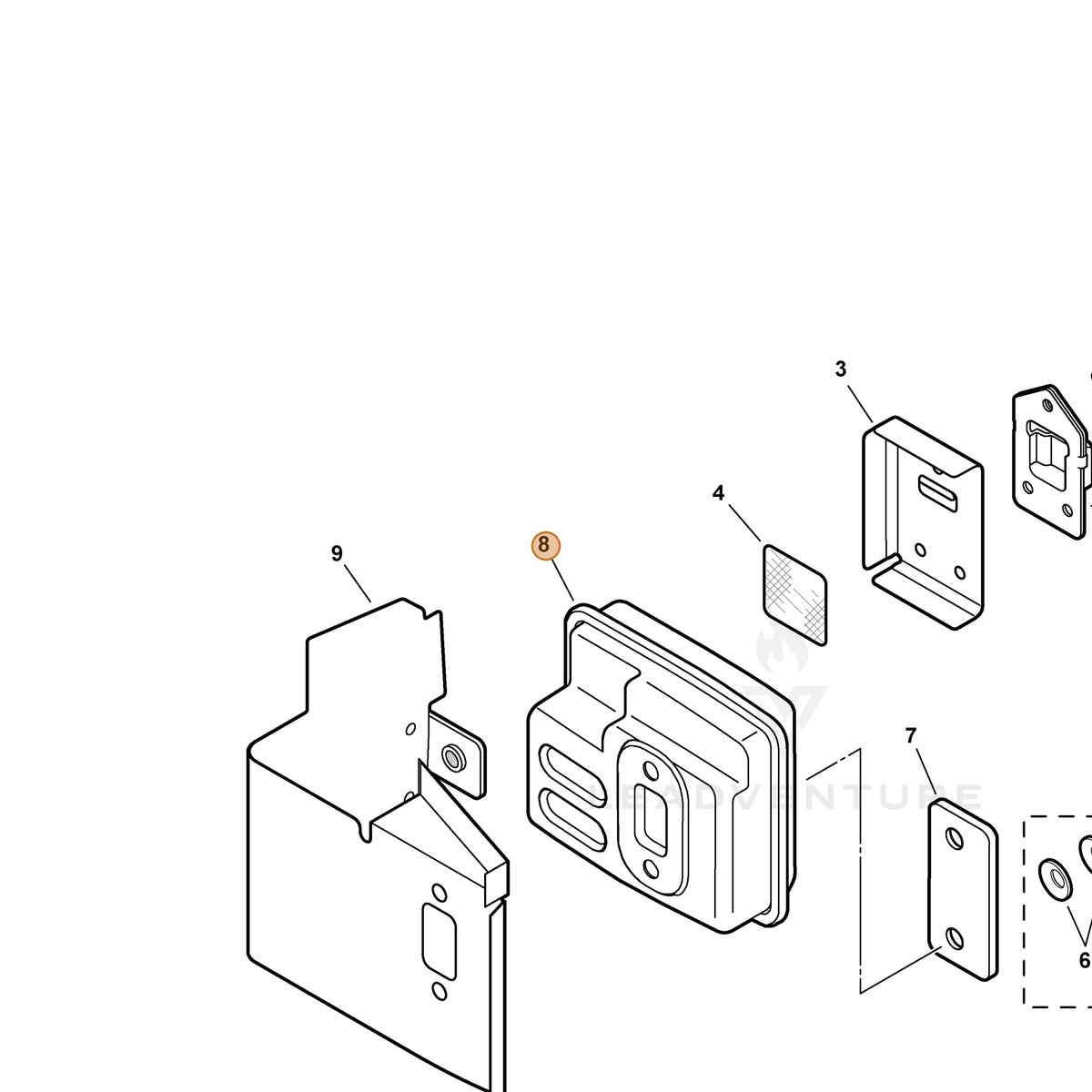 ECHO part A300000521 — IPL diagram snippet (6x zoom, amber highlight)