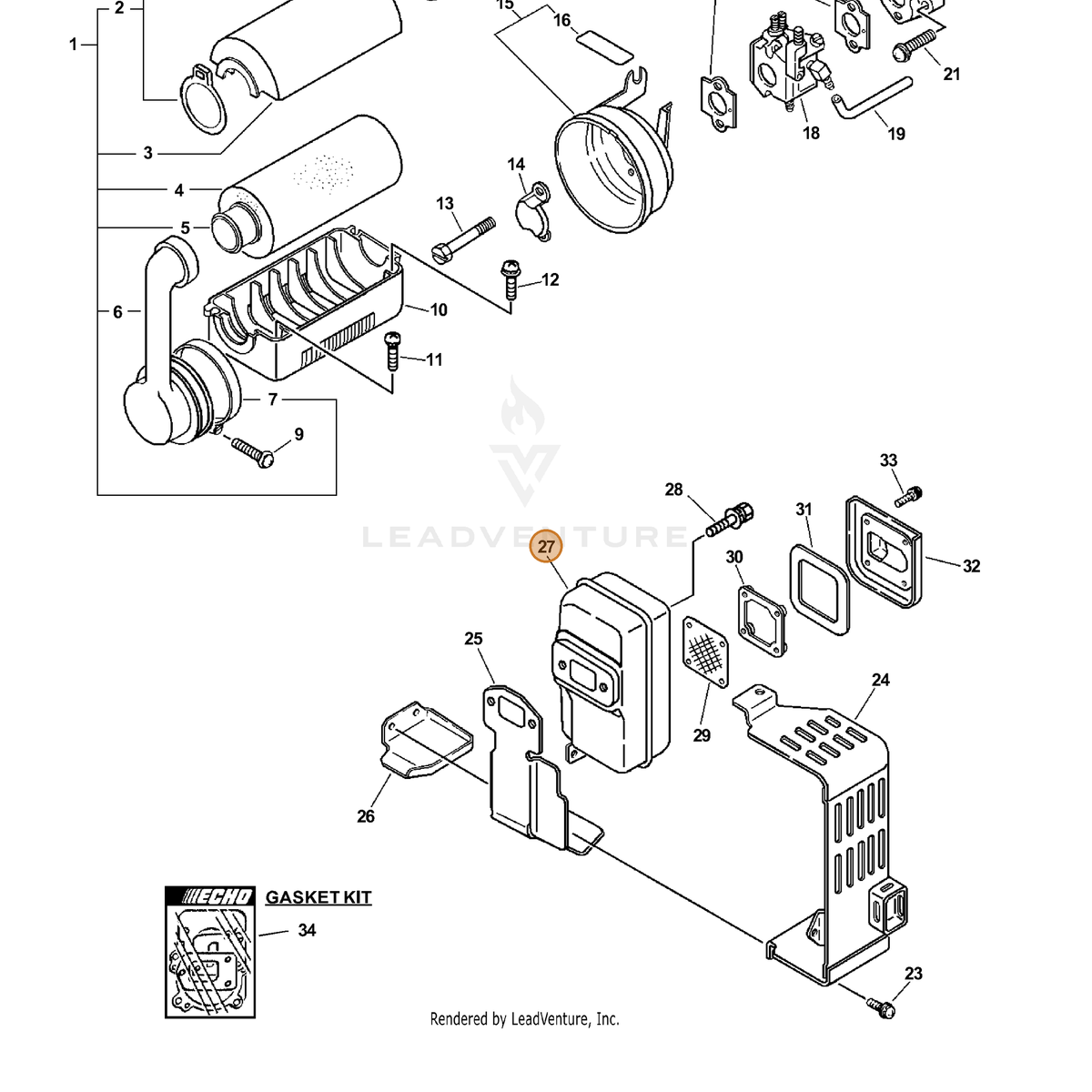 ECHO part A300001500 — IPL diagram snippet (6x zoom, amber highlight)