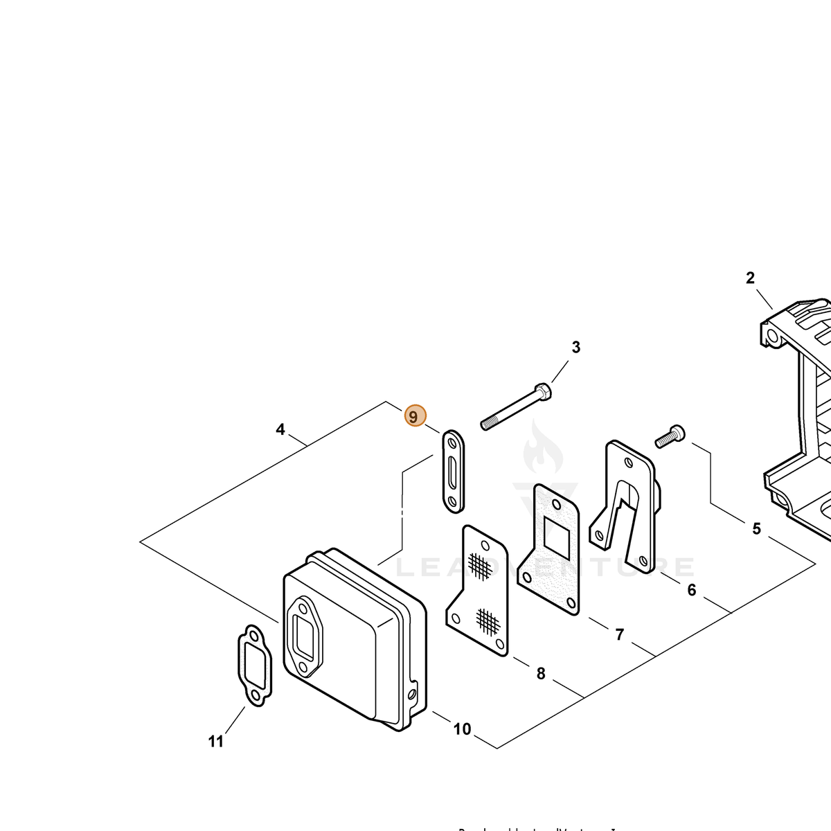 ECHO part A301000010 — IPL diagram snippet (6x zoom, amber highlight)