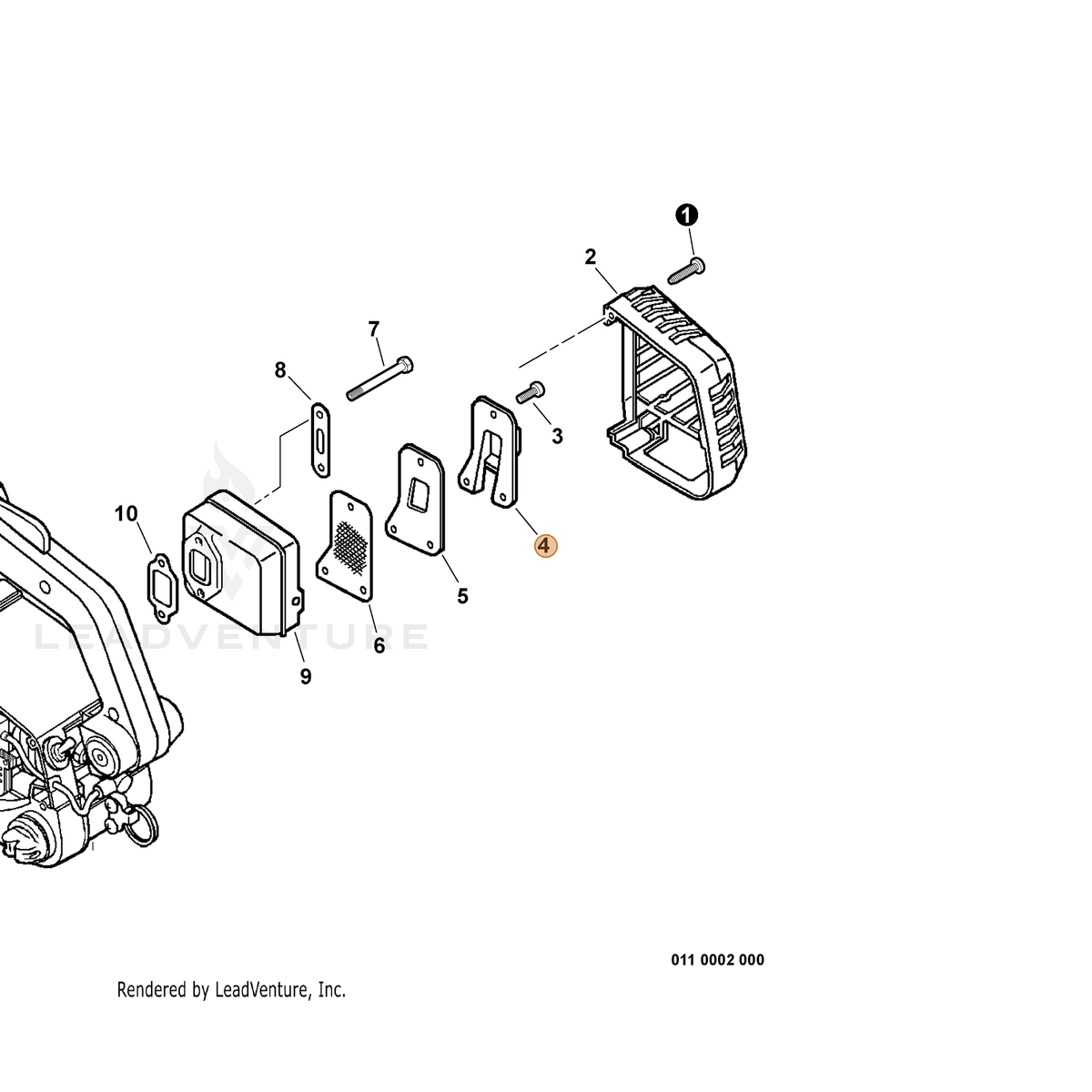 ECHO part A303000010 — IPL diagram snippet (6x zoom, amber highlight)