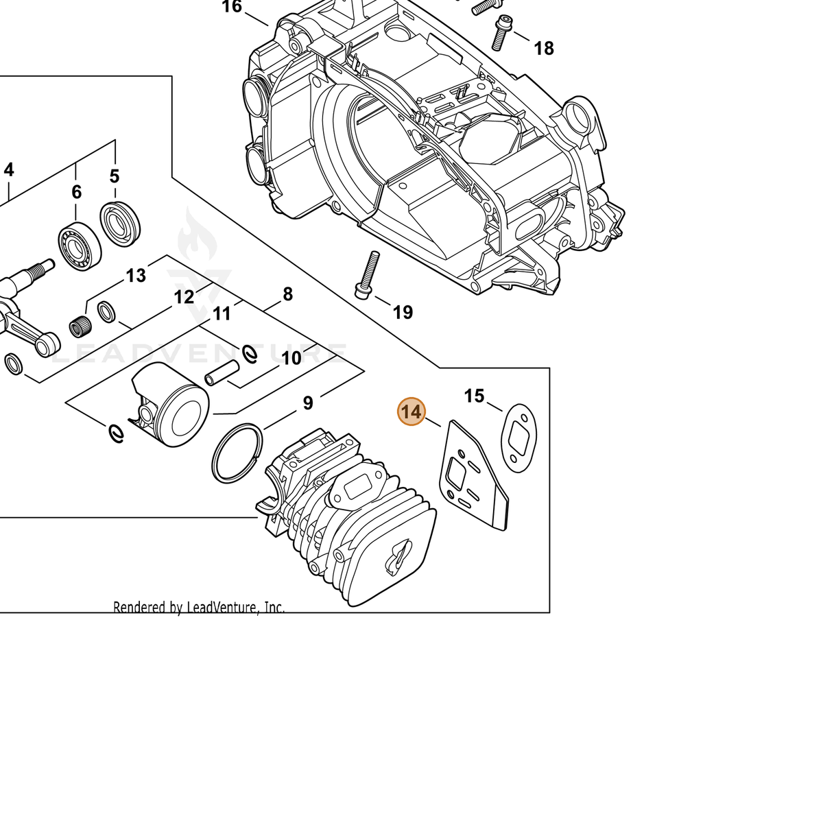 ECHO part A312000070 — IPL diagram snippet (6x zoom, amber highlight)