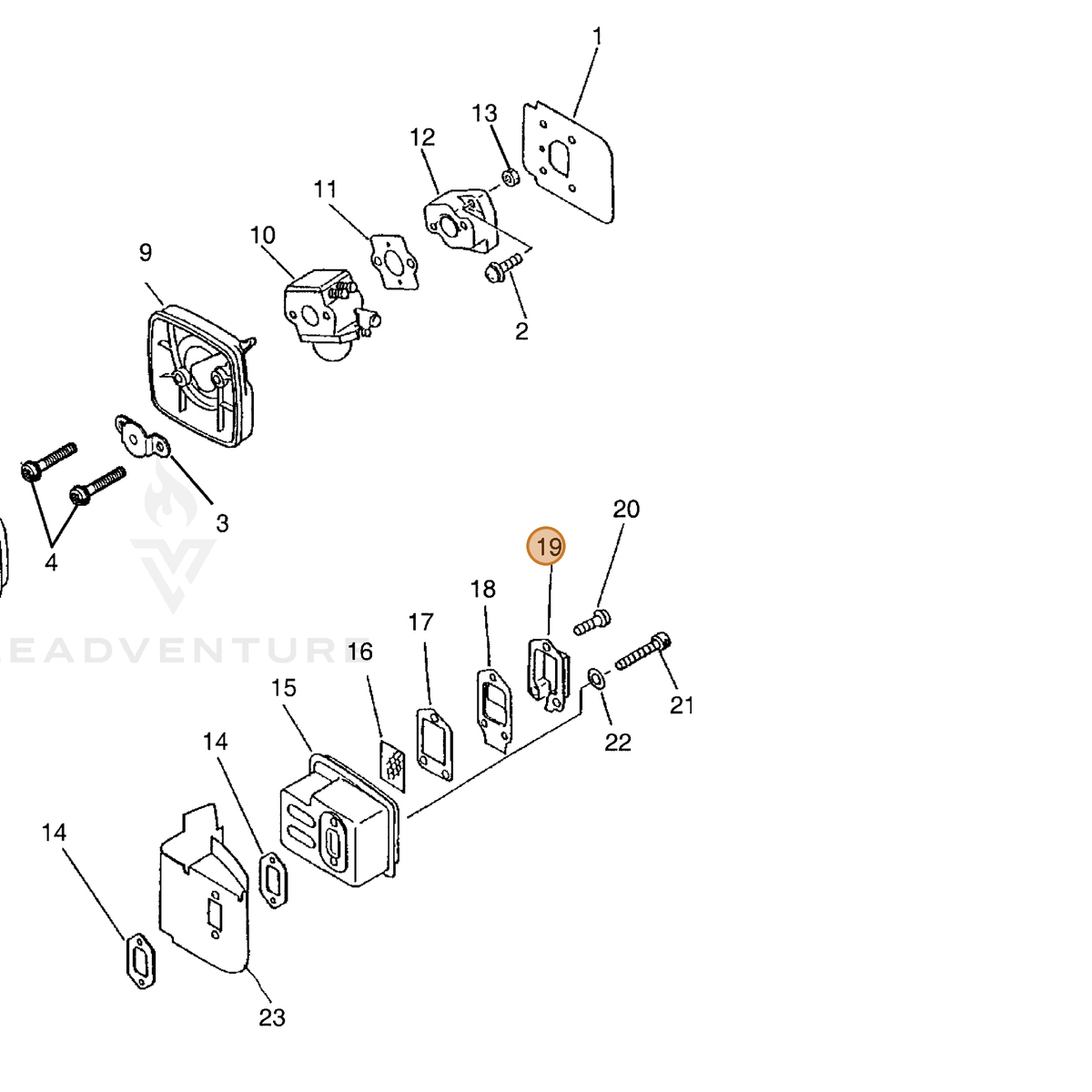 ECHO part A313000010 — IPL diagram snippet (6x zoom, amber highlight)