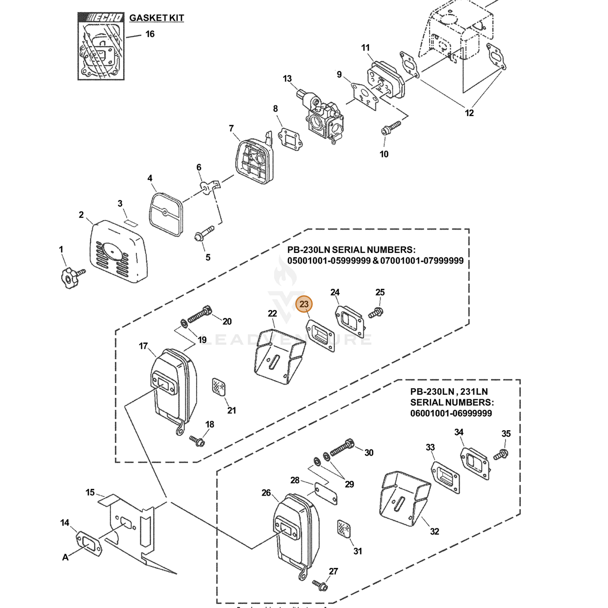 ECHO part A313000140 — IPL diagram snippet (6x zoom, amber highlight)