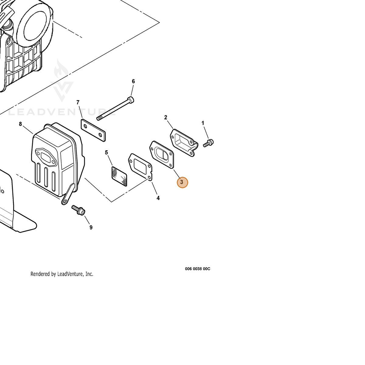 ECHO part A313000300 — IPL diagram snippet (6x zoom, amber highlight)