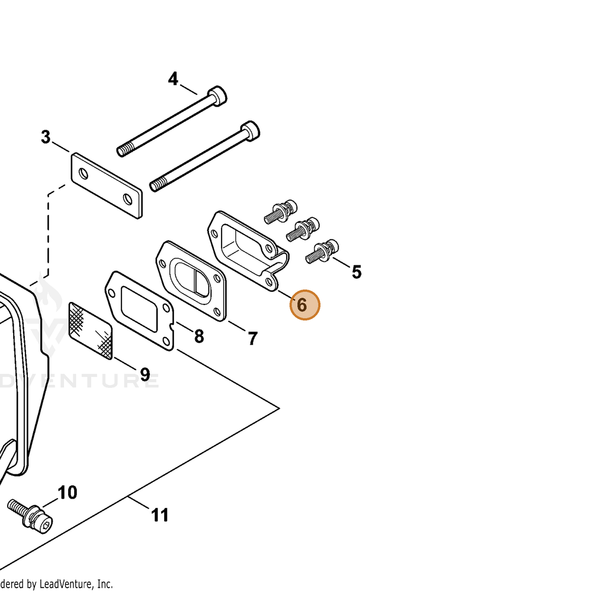 ECHO part A313000340 — IPL diagram snippet (6x zoom, amber highlight)