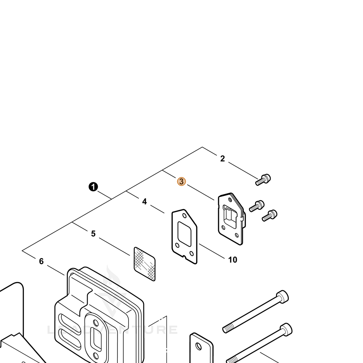 ECHO part A313000610 — IPL diagram snippet (6x zoom, amber highlight)