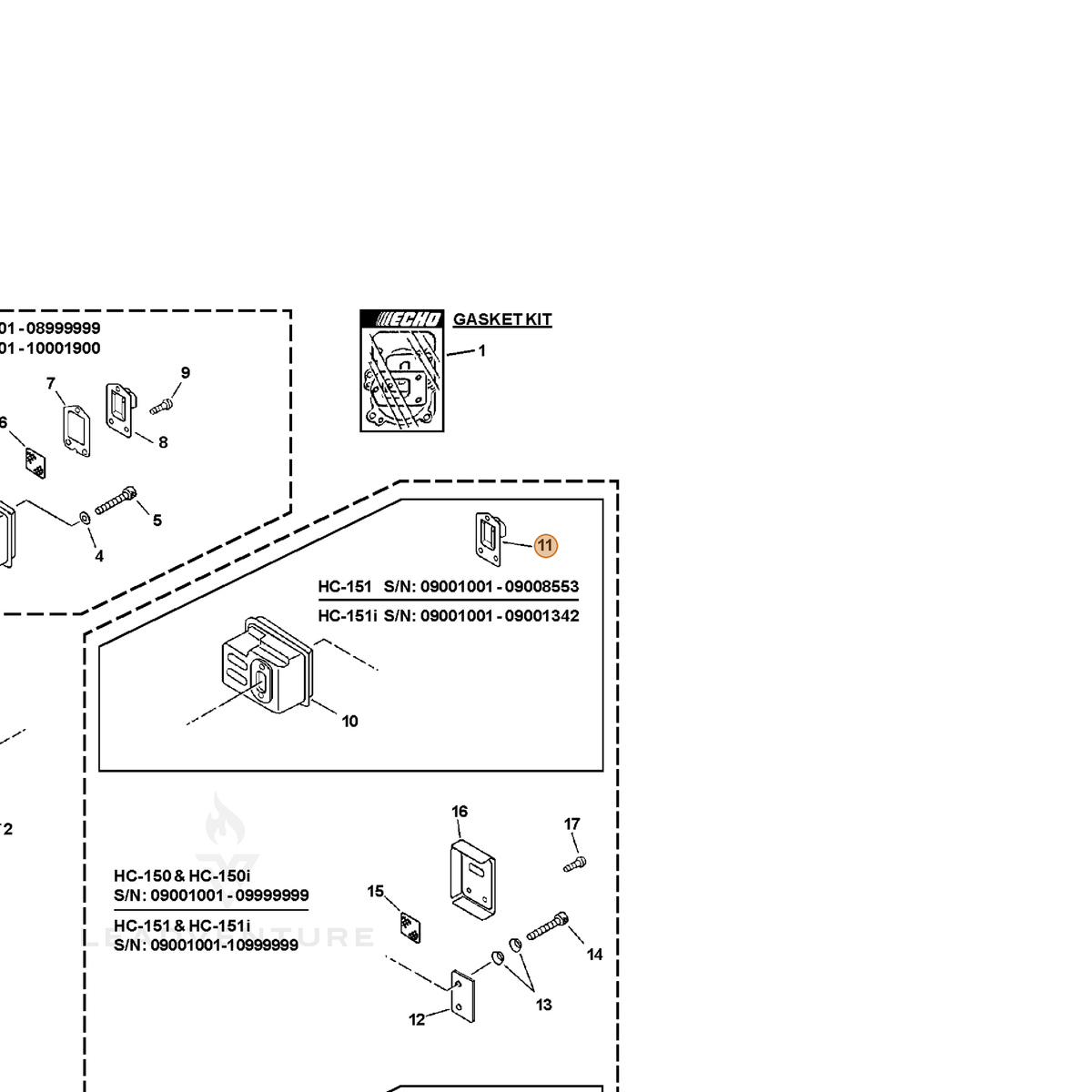 ECHO part A313000640 — IPL diagram snippet (6x zoom, amber highlight)