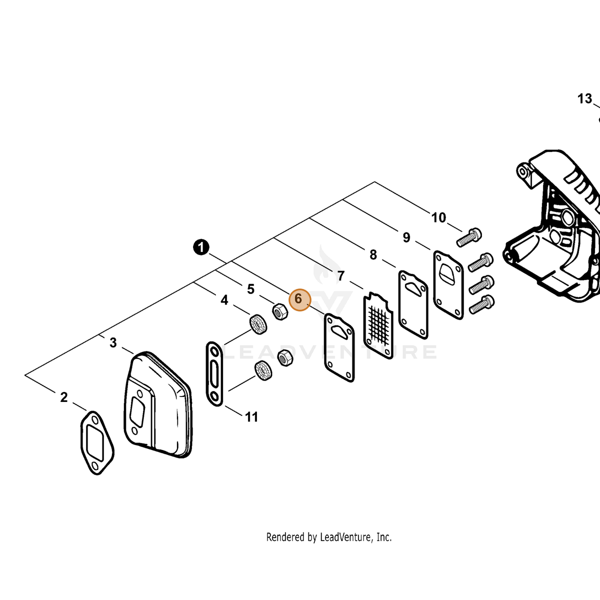 ECHO part A313000710 — IPL diagram snippet (6x zoom, amber highlight)