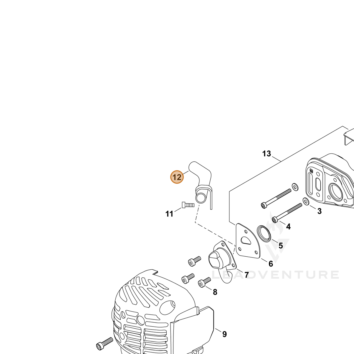 ECHO part A313002040 — IPL diagram snippet (6x zoom, amber highlight)