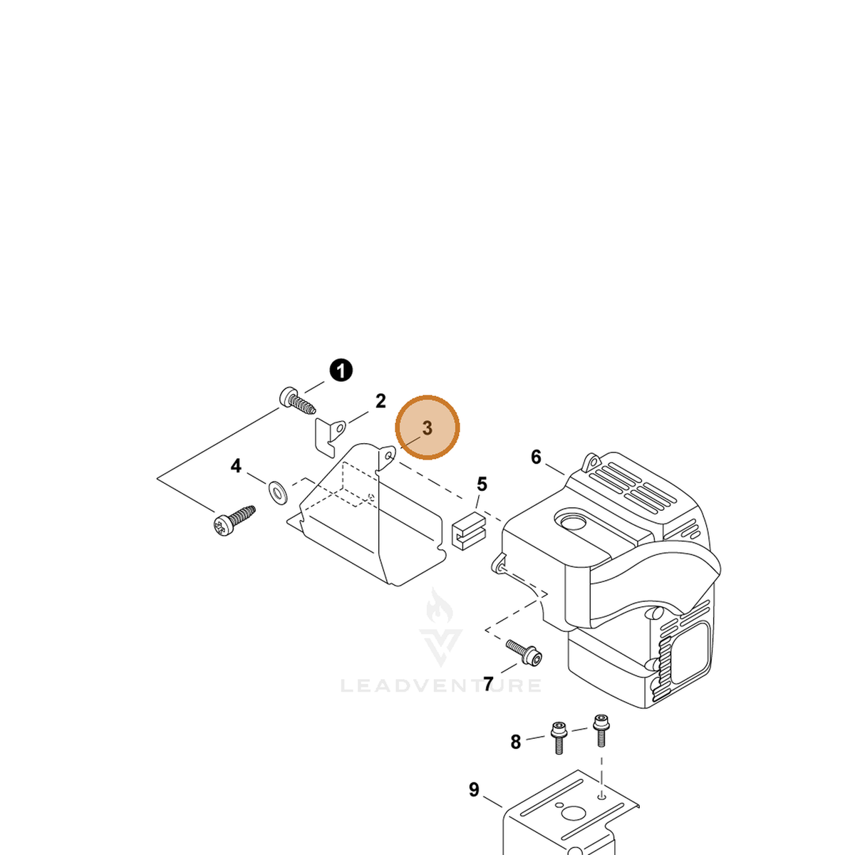 ECHO part A322000020 — IPL diagram snippet (6x zoom, amber highlight)