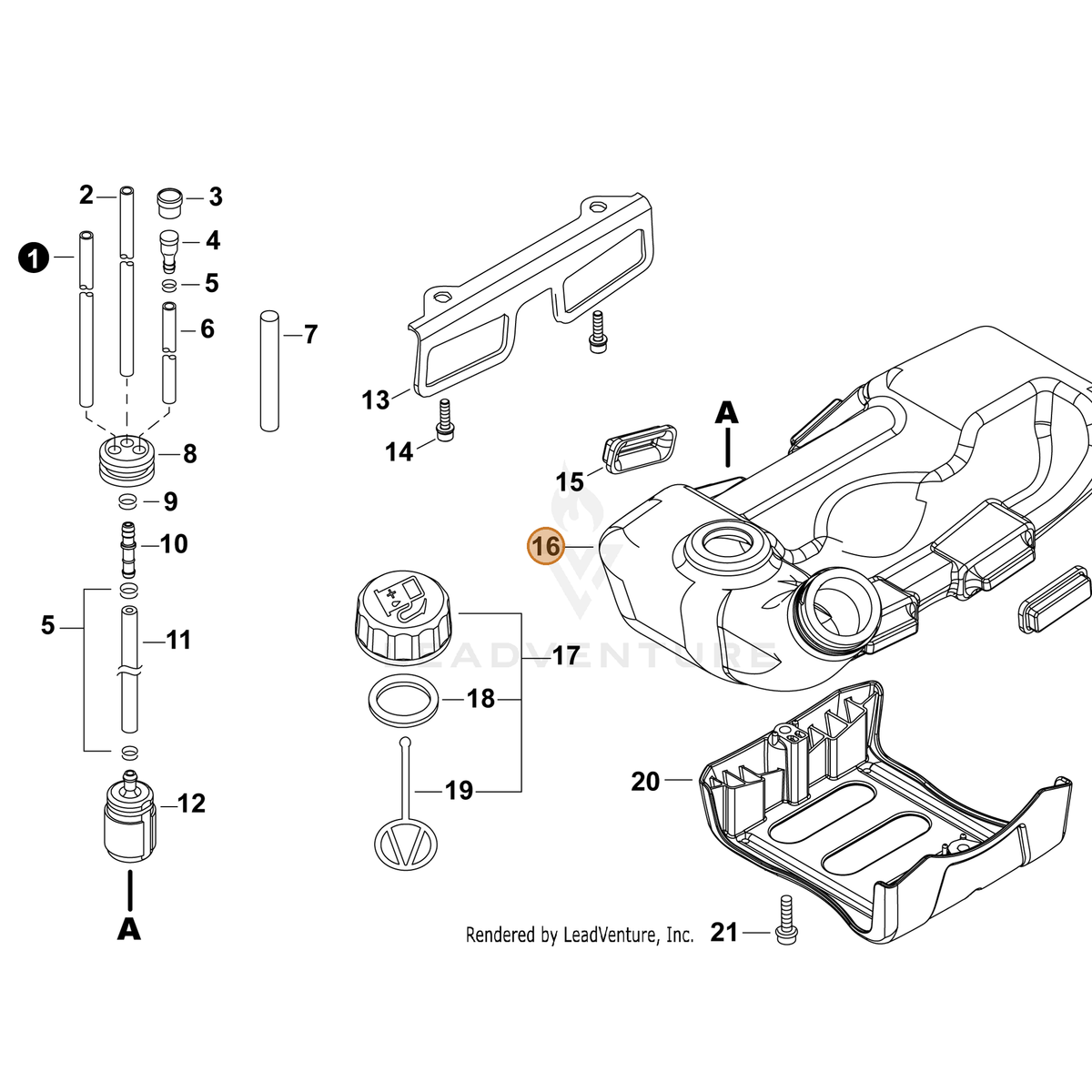 ECHO part A350002021 — IPL diagram snippet (6x zoom, amber highlight)