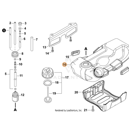 ECHO part A350002021 — IPL diagram snippet (6x zoom, amber highlight)
