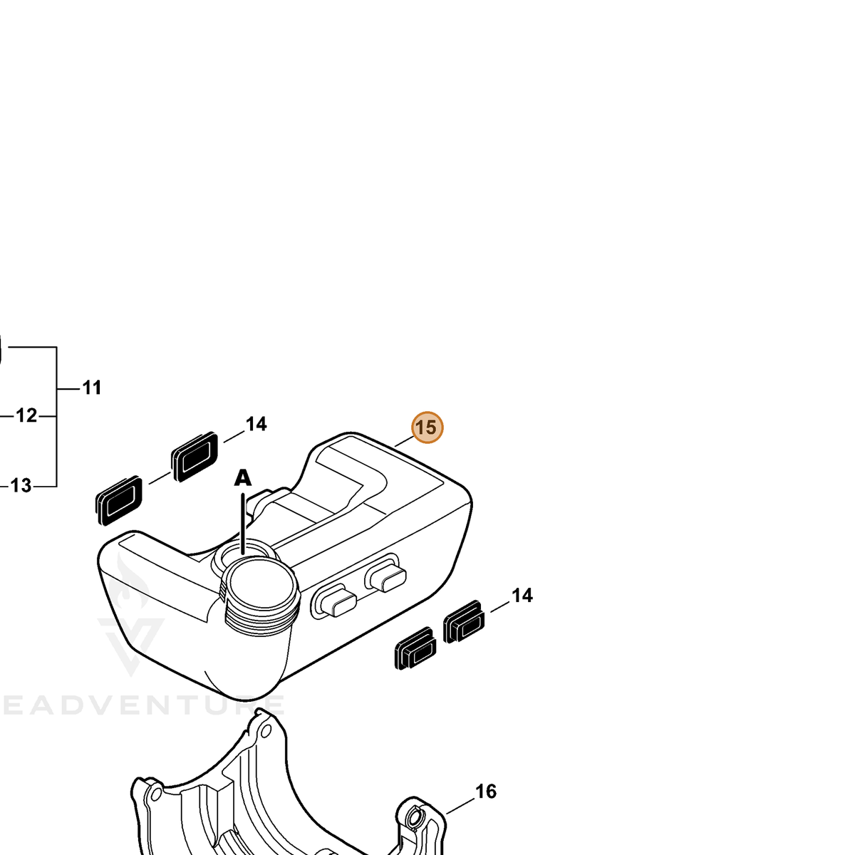 ECHO part A350002101 — IPL diagram snippet (6x zoom, amber highlight)