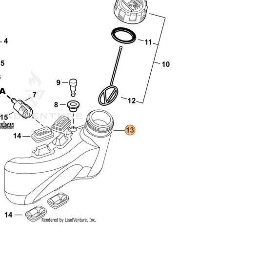 Echo part A350002751 — IPL diagram snippet (6x zoom, amber highlight)
