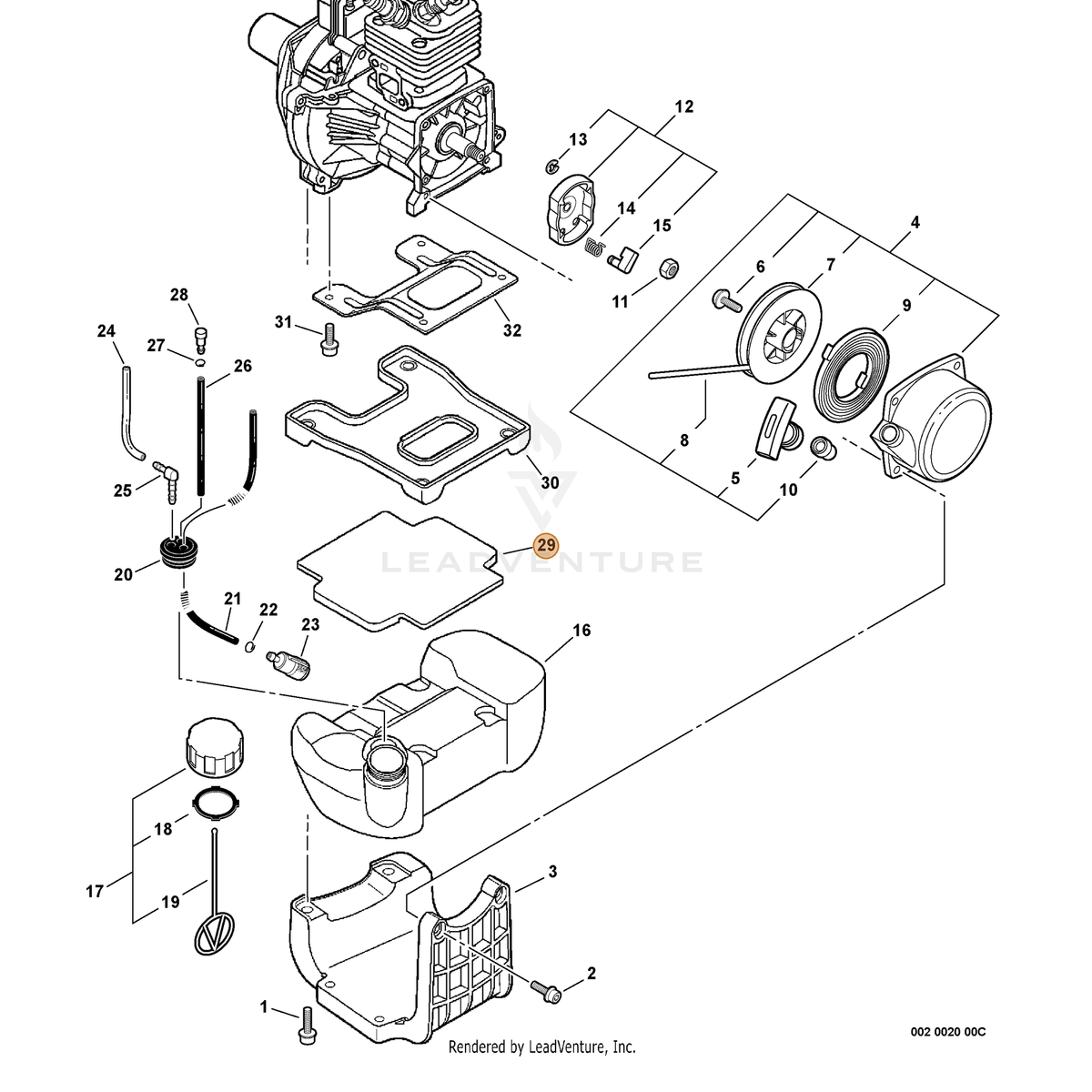 ECHO part A390000010 — IPL diagram snippet (6x zoom, amber highlight)