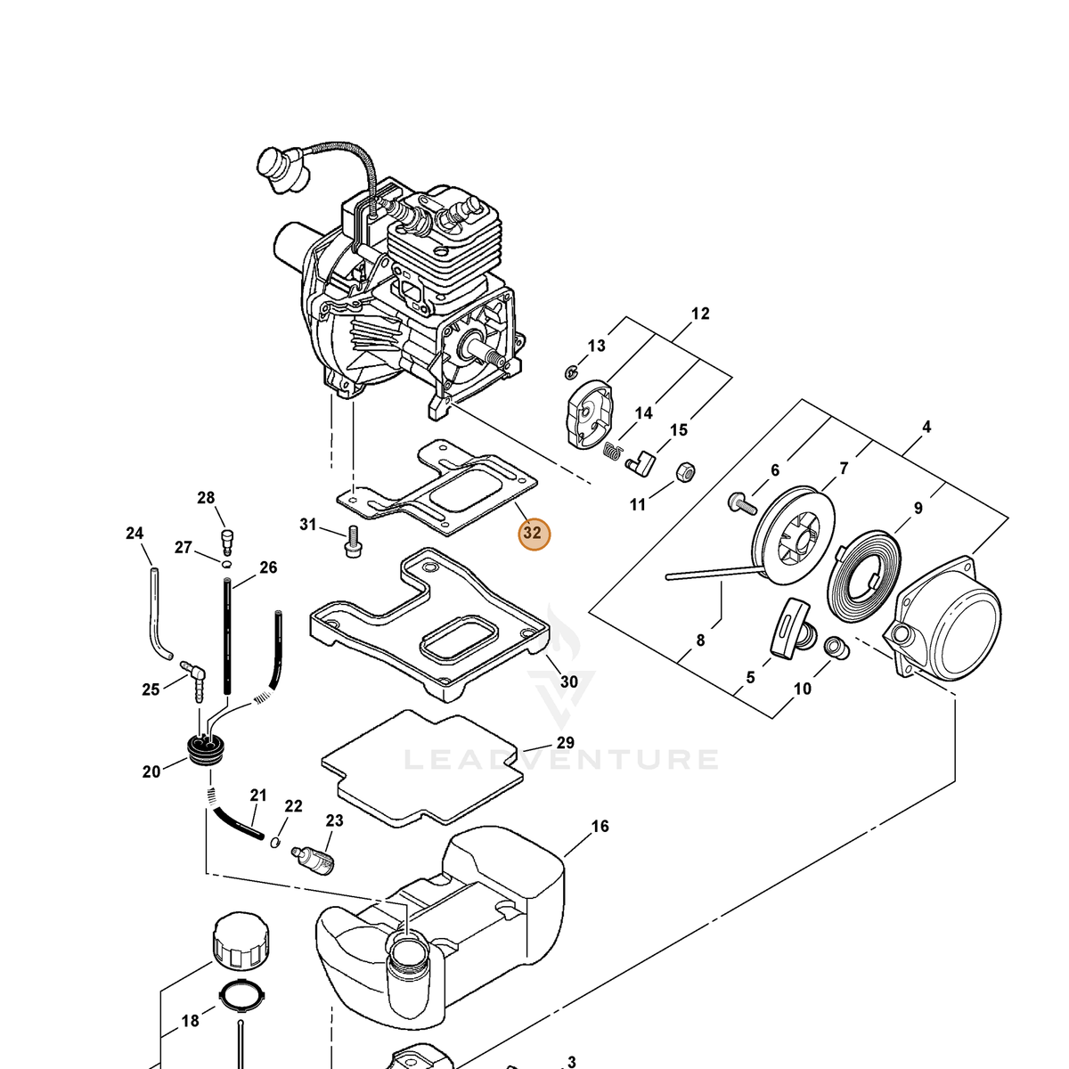 ECHO part A393000030 — IPL diagram snippet (6x zoom, amber highlight)