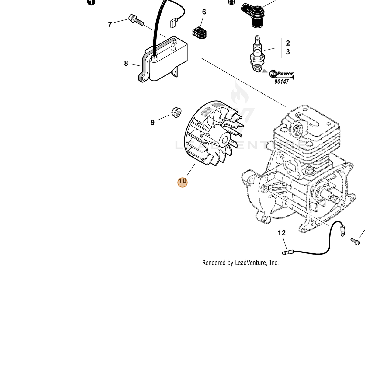 ECHO part A409000020 — IPL diagram snippet (6x zoom, amber highlight)