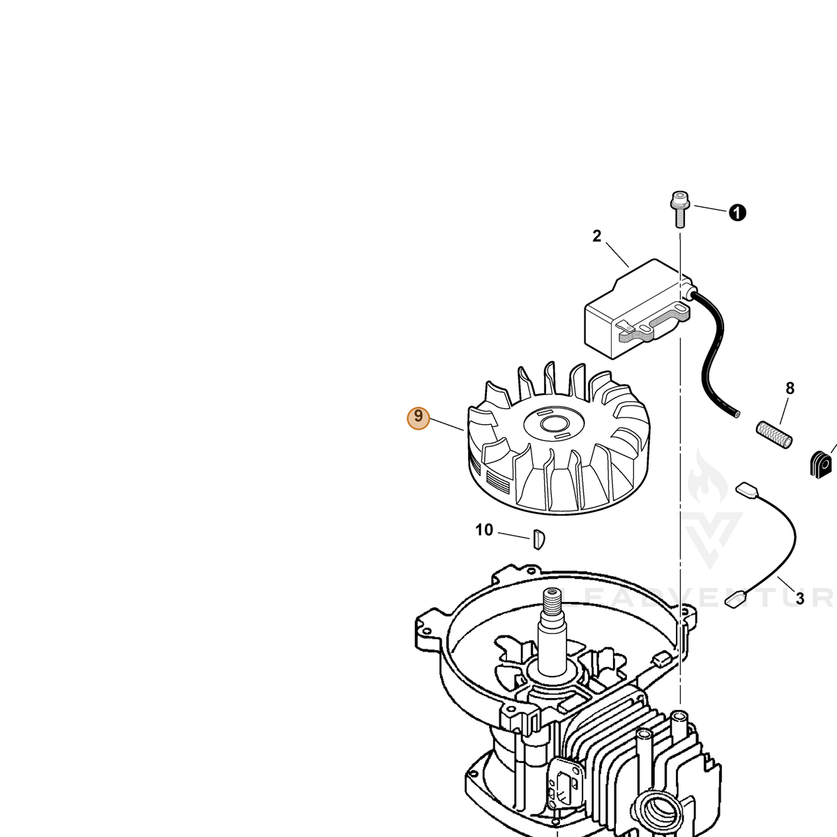 ECHO part A409000150 — IPL diagram snippet (6x zoom, amber highlight)