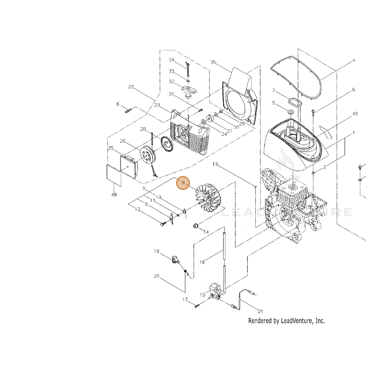 Echo part A409000990 — IPL diagram snippet (6x zoom, amber highlight)
