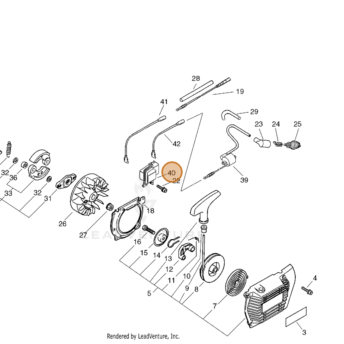 ECHO part A410000000 — IPL diagram snippet (6x zoom, amber highlight)