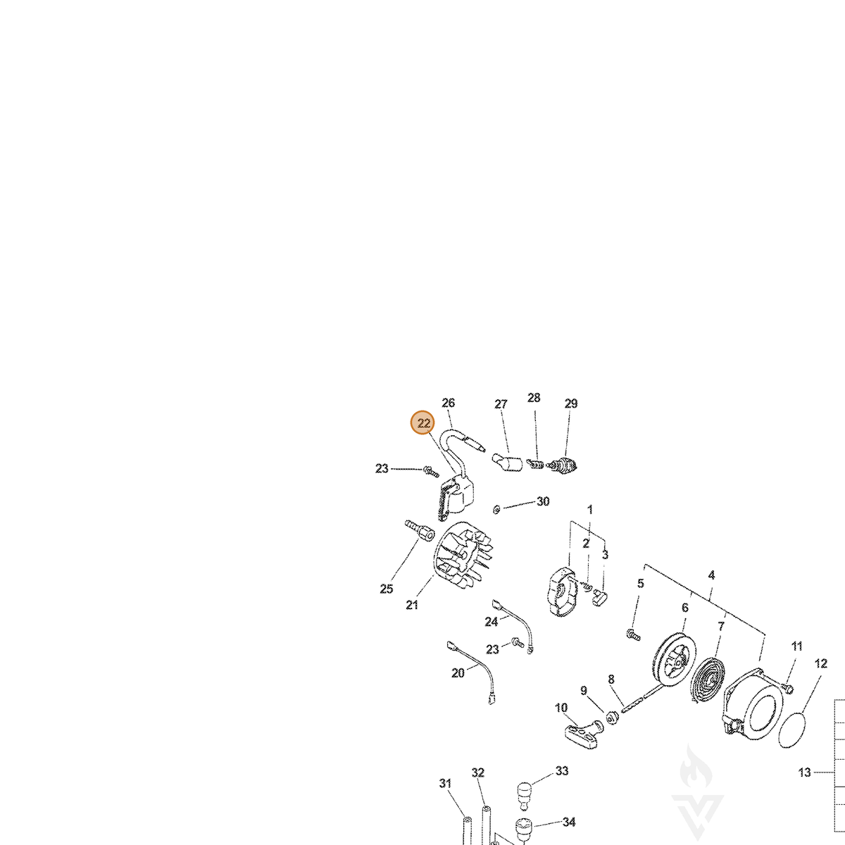 ECHO part A411000021 — IPL diagram snippet (6x zoom, amber highlight)